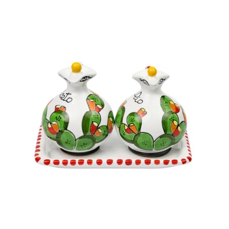 Set olio e aceto Fichi d'India Ceramiche artigianali De Simone Set olio e aceto Fichi d'India Ceramiche artigianali De Simone